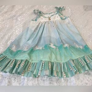 Country Lane Unicorn Print Dress with Ruffled Hem NWOT